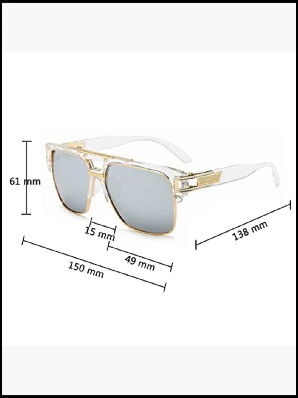 Square Sunglasses for Men Oversized Retro Semi Rimless Gold Alloy Frame UV400